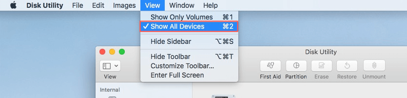 Show all devices in disk utility
