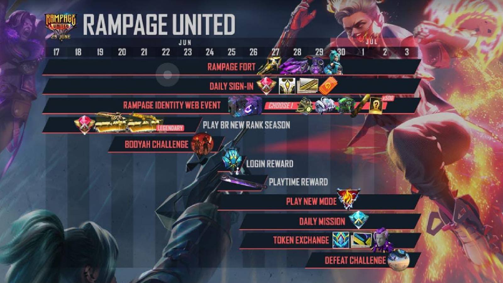 Free Fire Rampage United event calendar