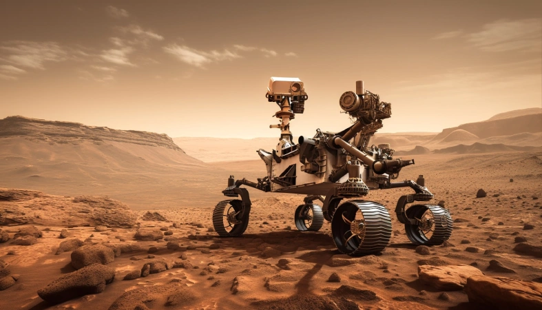 sunset abandoned mining machinery robot works generated by ai Space Rover