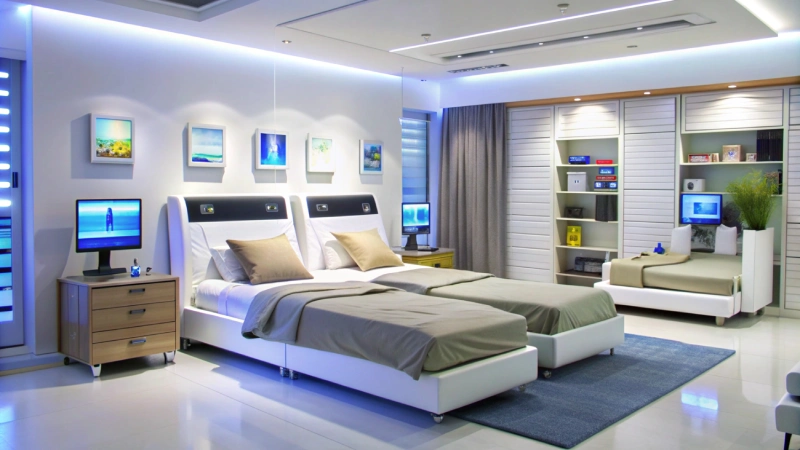 modern-bedroom-with-twin-beds-blue-rug
