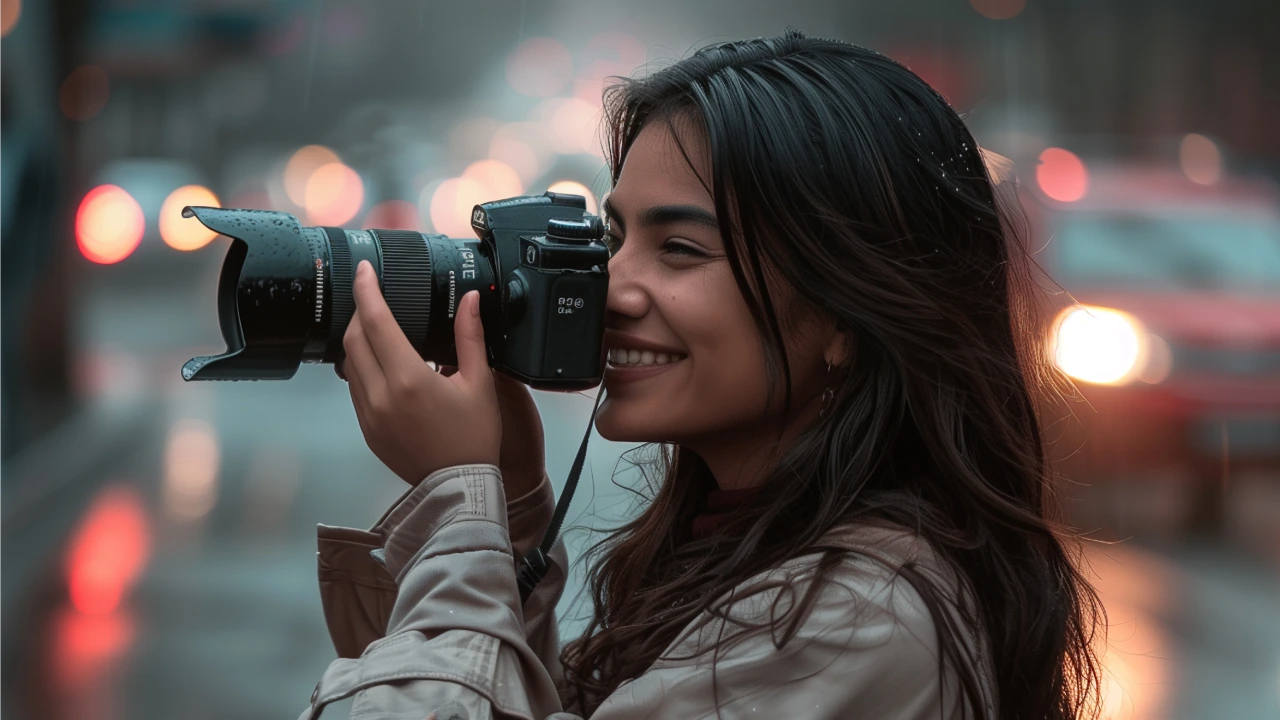 portrait woman holding camera Full-Frame Camera