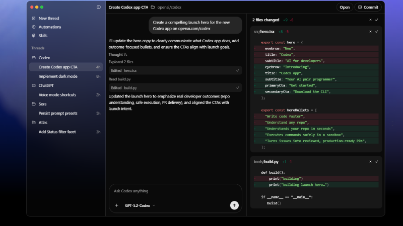 codex coding window OpenAI Codex App